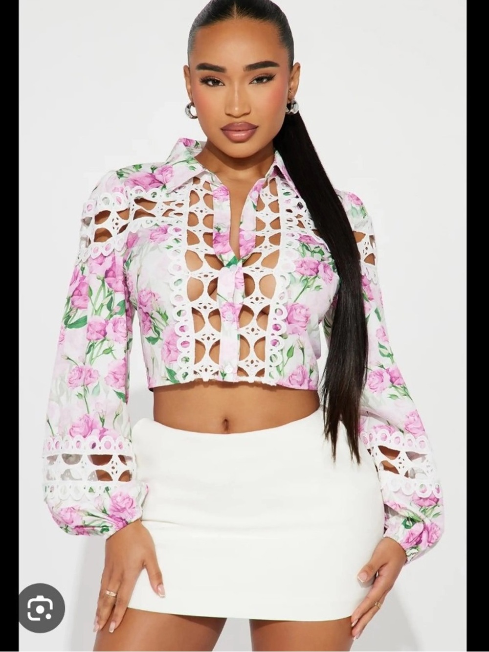 fashion Nova crochet detail blouse size large -like new